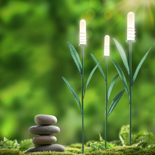 LED-es szolár lámpa - nád formájú - melegfehér - fém - 3 db / csomag