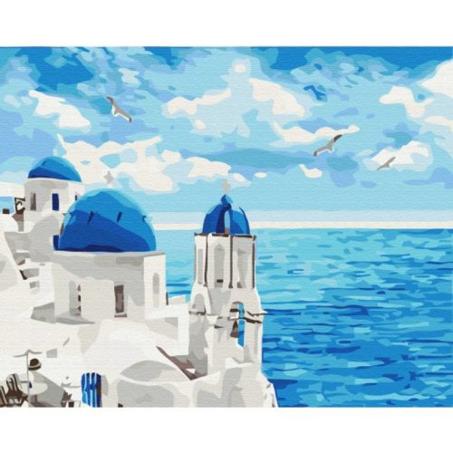 Santorini felhői - Számfestő készlet kereten 40x50  