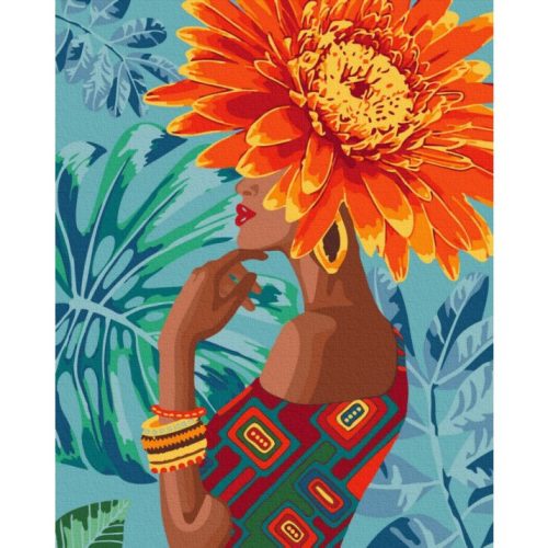 Lány trópusi virággal - Számfestő készlet kereten 40X50