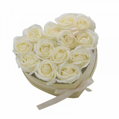 Szappan virág ajándékdoboz - 13 krémfehér rózsa