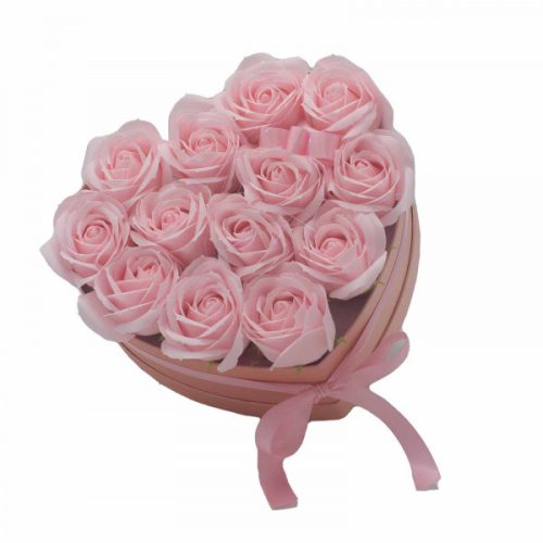Szappan virág ajándékdoboz - 13 rózsaszín rózsa