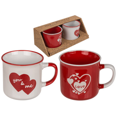 Piros, fehér bögre "Love" és "You & Me" felirattal
