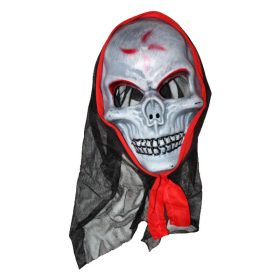 Csuklyás festett koponya álarc, szürke