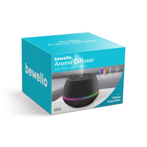 Fényterápiás aroma diffúzor - fekete - 160ml