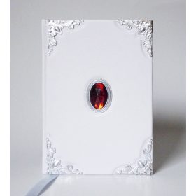 Bőr borítású napló - fehér, bordó kővel