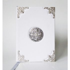 Bőr borítású napló - fehér-ezüst