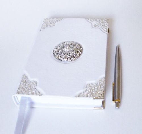 Bőr borítású napló - fehér-ezüst