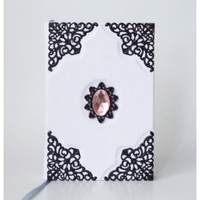 Bőr borítású napló - fehér, rózsaszín kővel