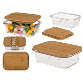 Üveg tároló edény bambusz tetővel 350ml