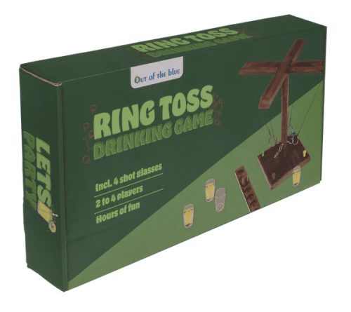 Gyűrűs-dobós fa társasjáték 32,5cm 4 pohárral