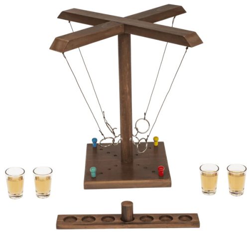 Gyűrűs-dobós fa társasjáték 32,5cm 4 pohárral