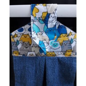 Kézműves öko kéztörlő Cicás/Kék